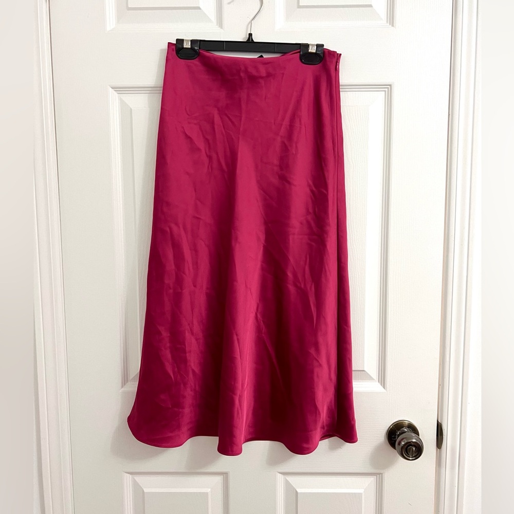 Club Monaco (0) Trycia Magenta Pink Rose Satin Romantic Feminine Midi Skirt - Picture 6 of 8